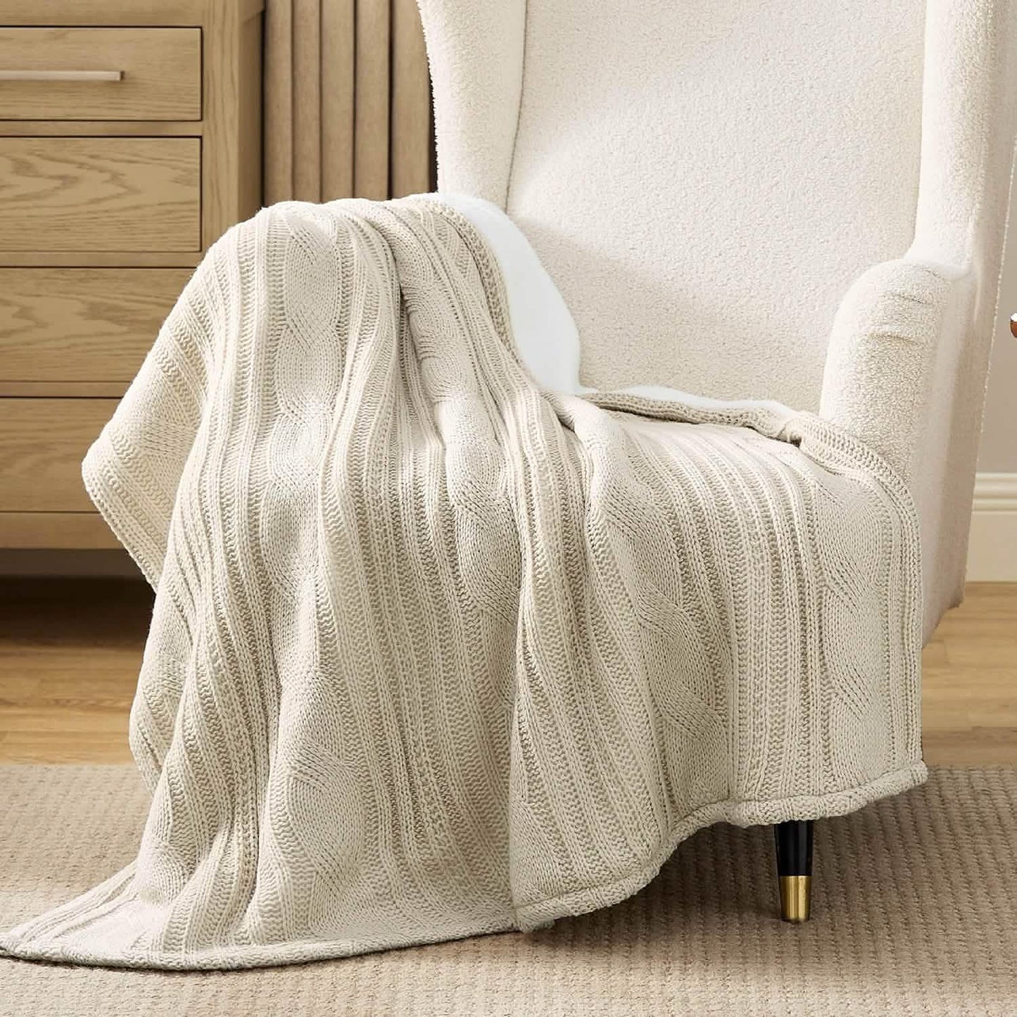 Knit Sherpa Reversible Throw Blanket-Cable Knit