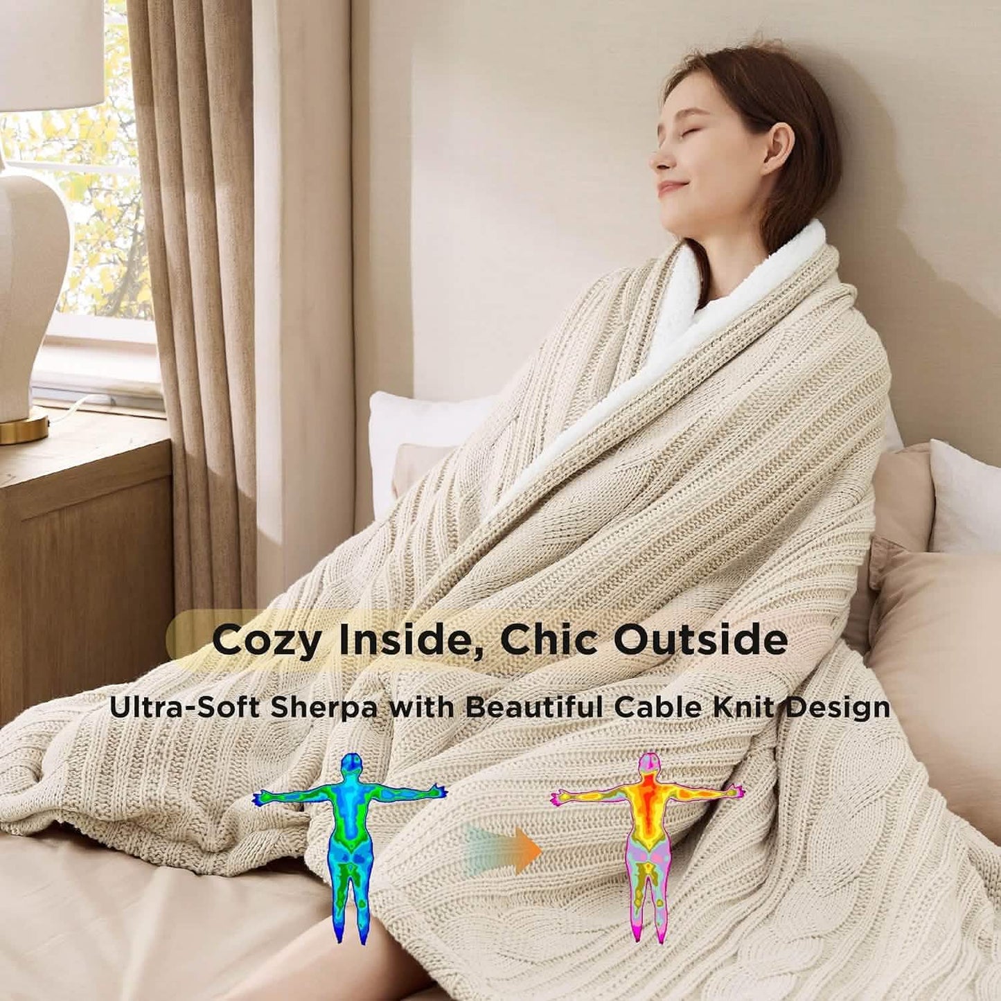 Knit Sherpa Reversible Throw Blanket-Cable Knit