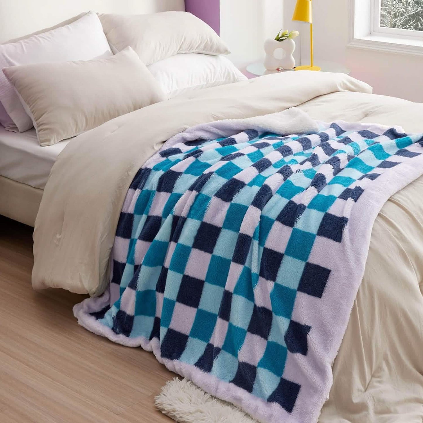 Printed Throw Sherpa Blanket lavender