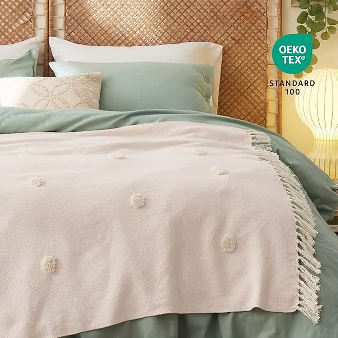 Boho Tufted Cotton Blend Throw Blanket