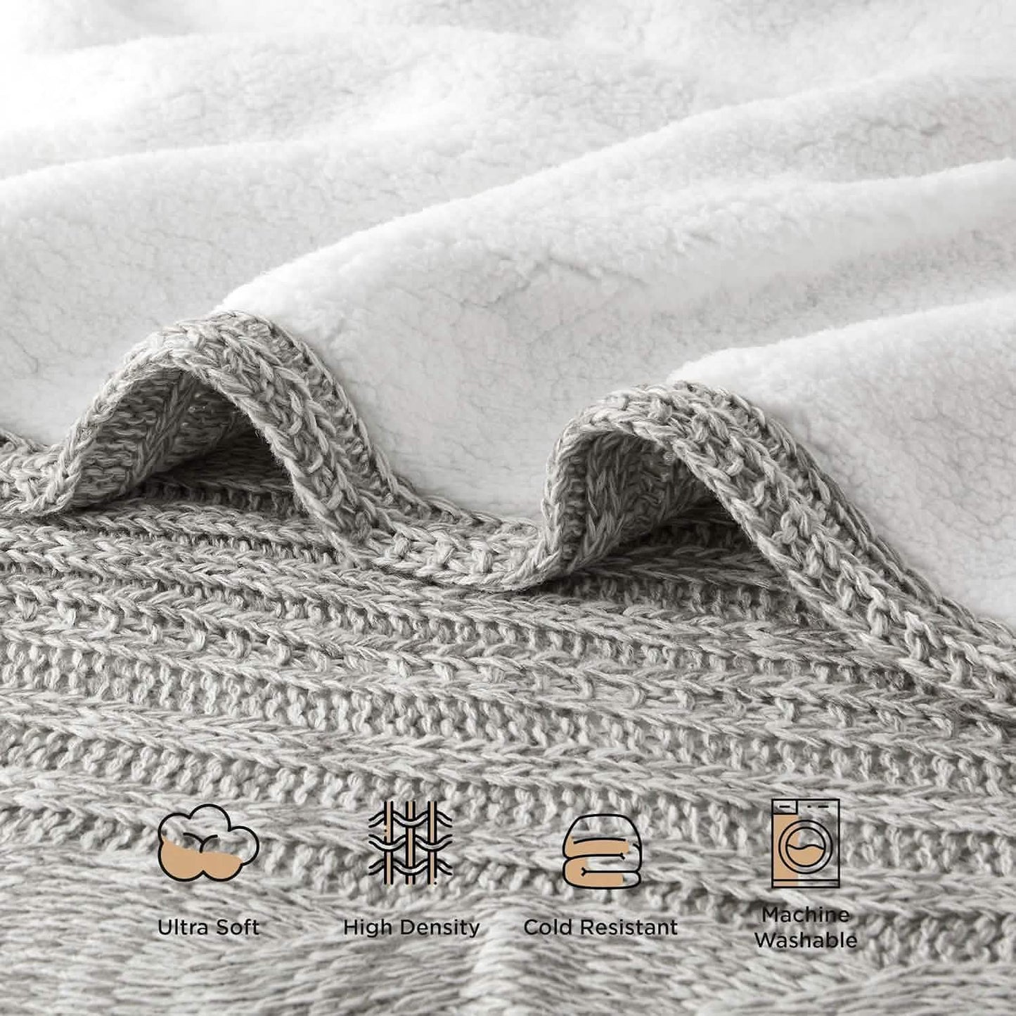 Knit Sherpa Reversible Throw Blanket-Cable Knit