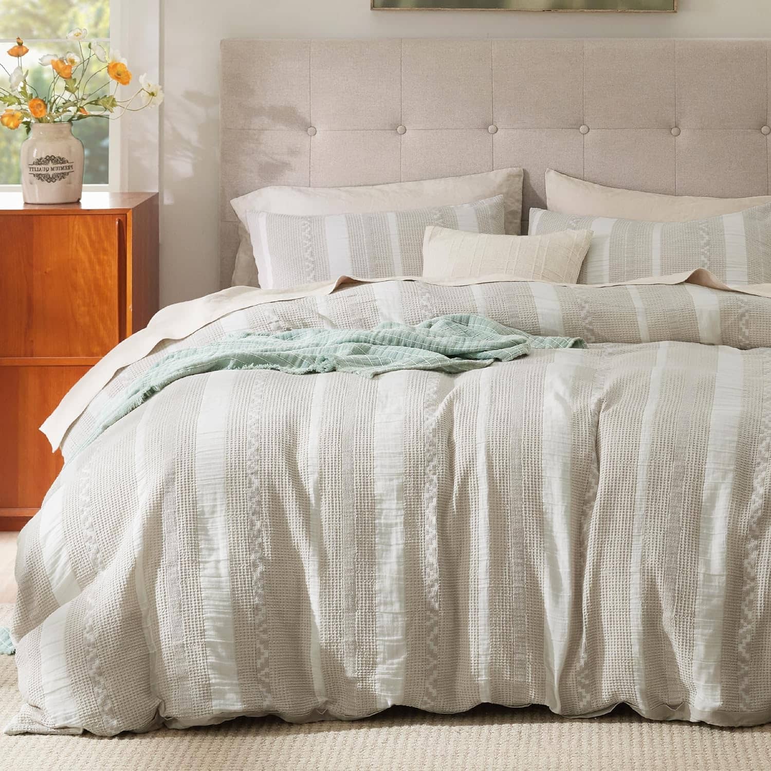 100% Cotton Waffle Weave Boho Duvet Cover Set