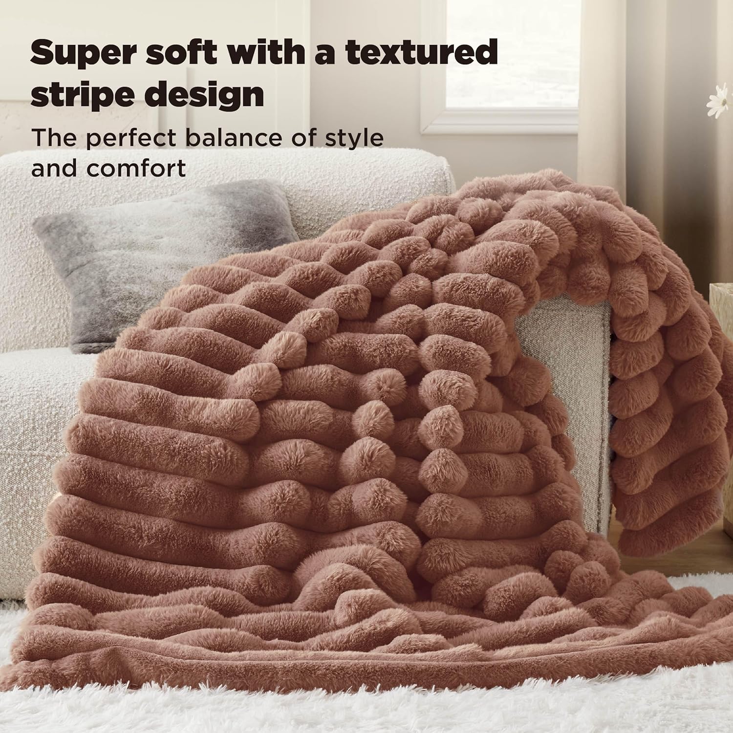 Bedsure Faux Fur Striped Throw Blanket