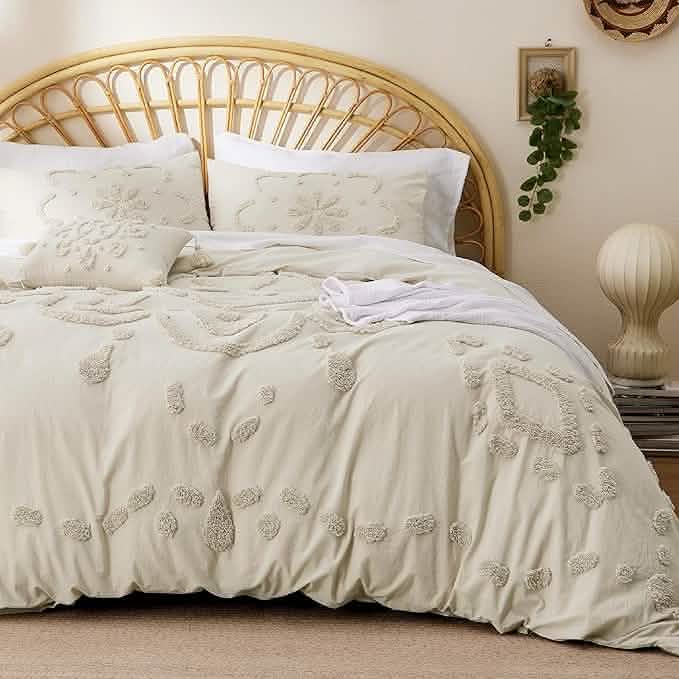 100% Cotton Tufted Duvet Cover Set Beige