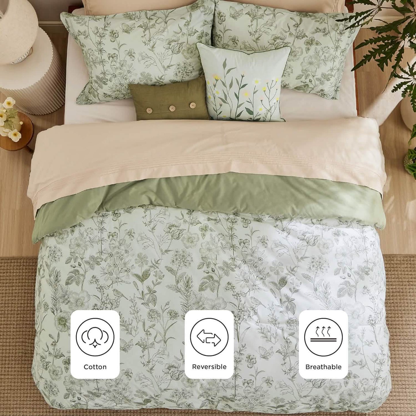 Autumn Floral Bed-in-a-bag Green