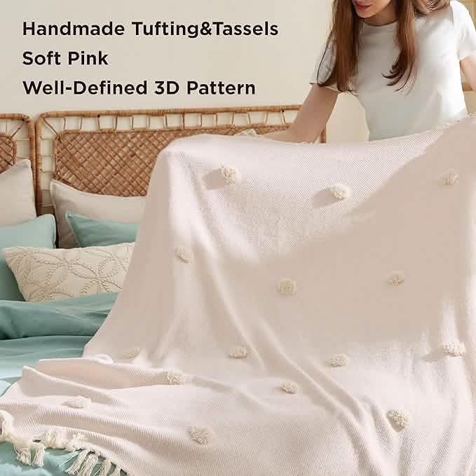 Boho Tufted Cotton Blend Throw Blanket