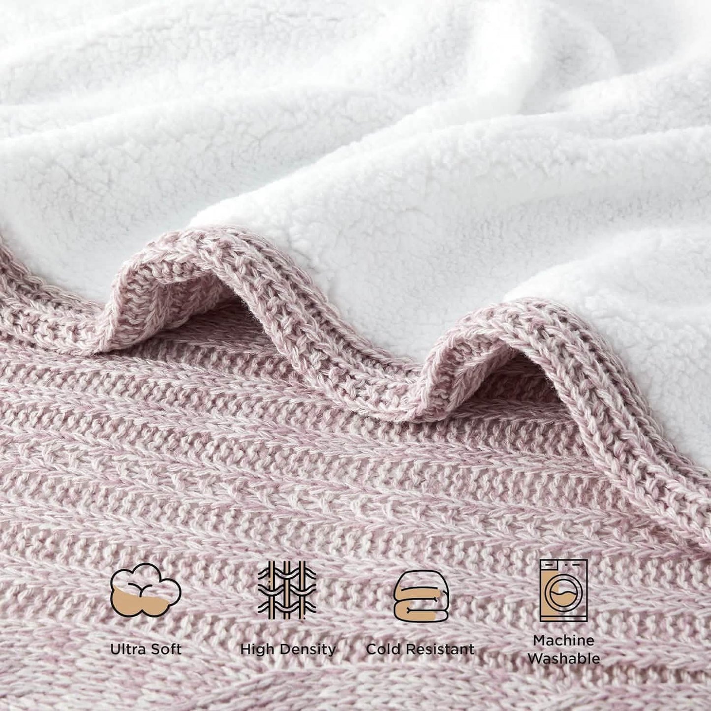 Knit Sherpa Reversible Throw Blanket-Cable Knit