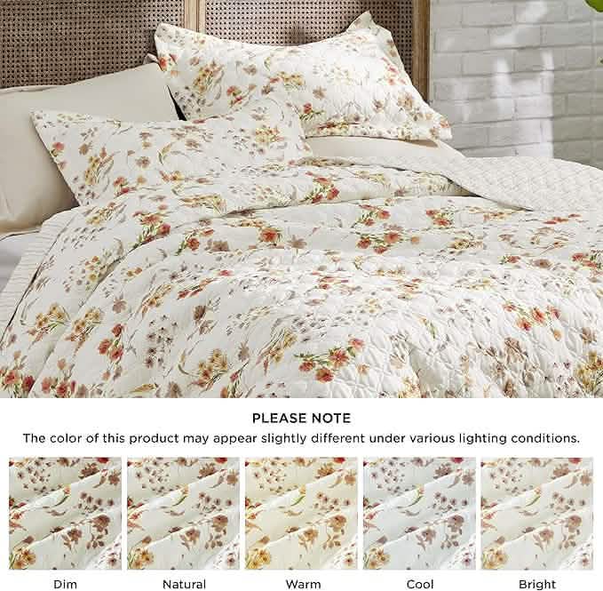 Floral Quilt Set White