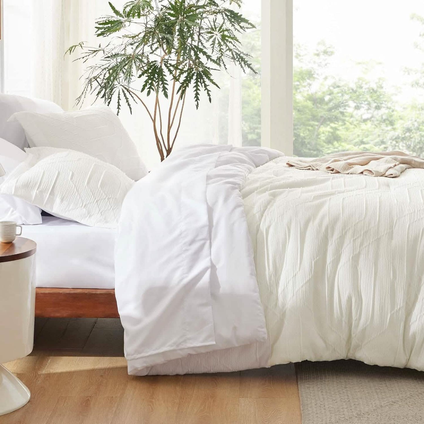 White Queen Comforter Set - 7 Pieces Bed