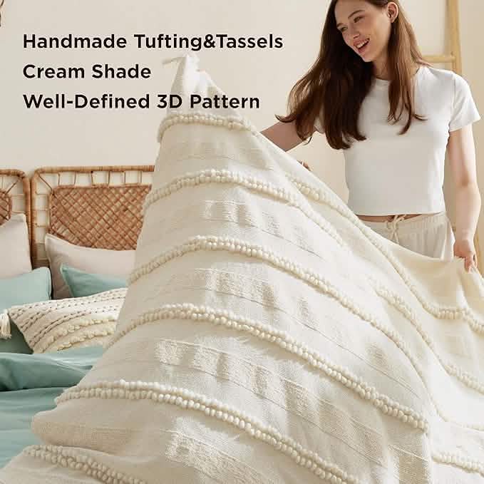 Tufted Boho Striped Throw Blanket