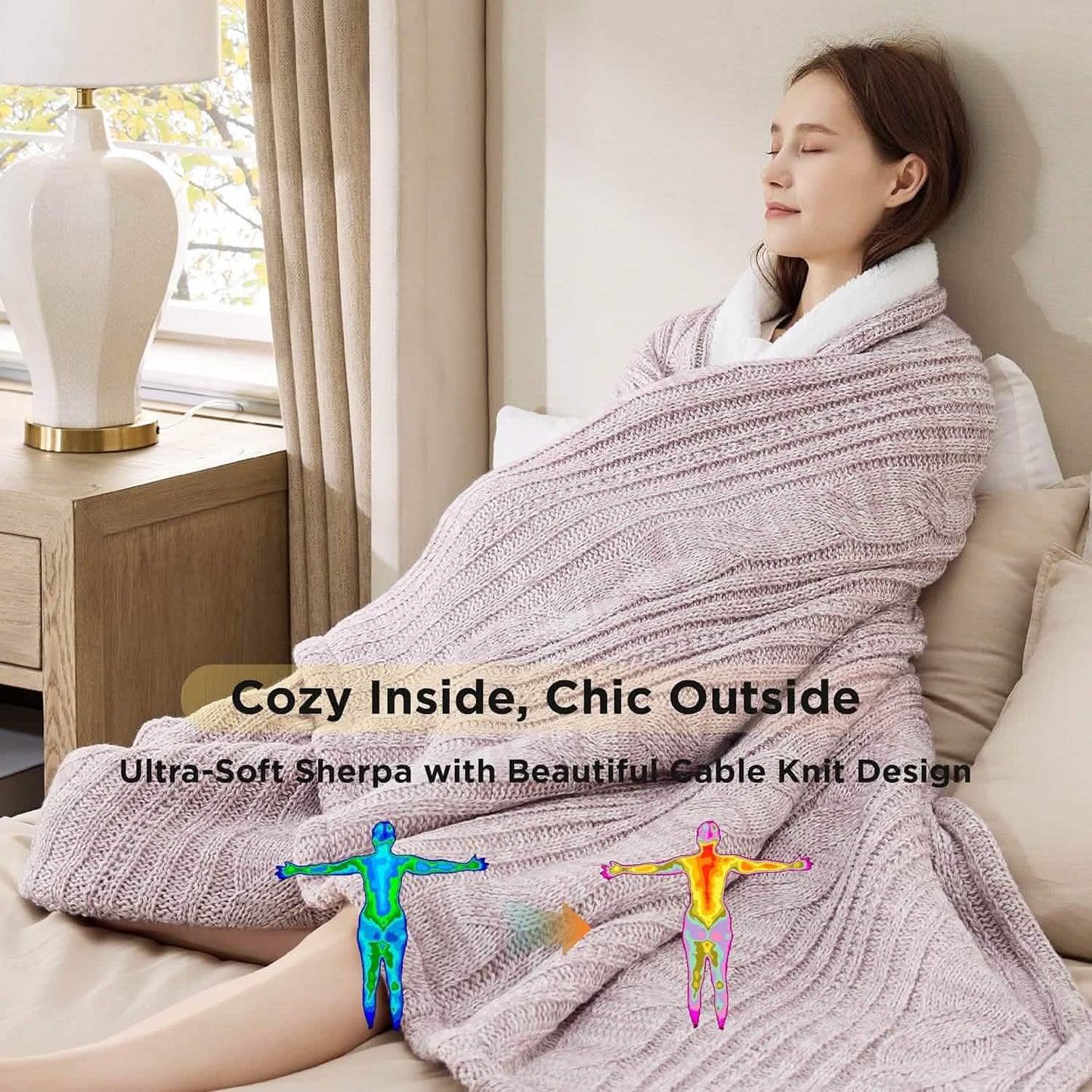 Knit Sherpa Reversible Throw Blanket-Cable Knit