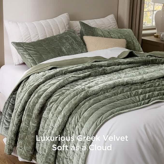 Grace Striped Velvet Quilt Set