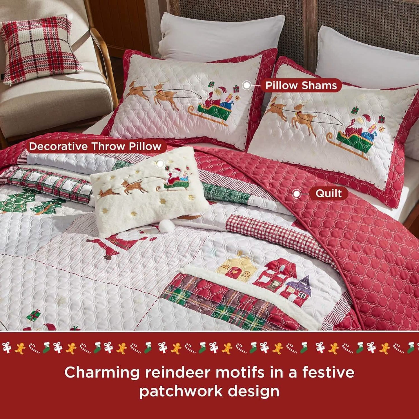 Christmas Modern Patchwork Quilt Set Deer