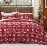 Bedsure Christmas Plaid Comforter Set Red Snowflake