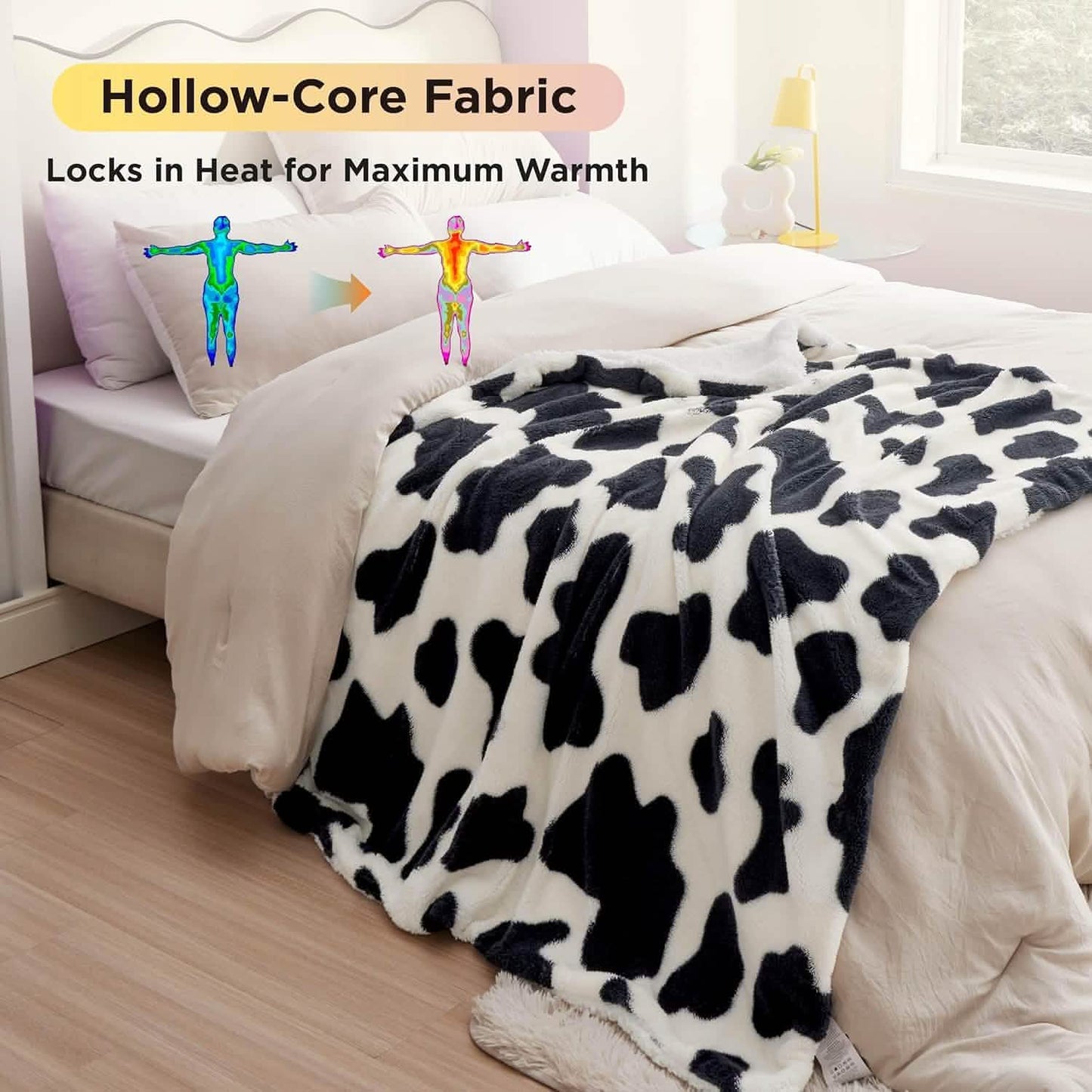 Printed Throw Sherpa Blanket Print-cow
