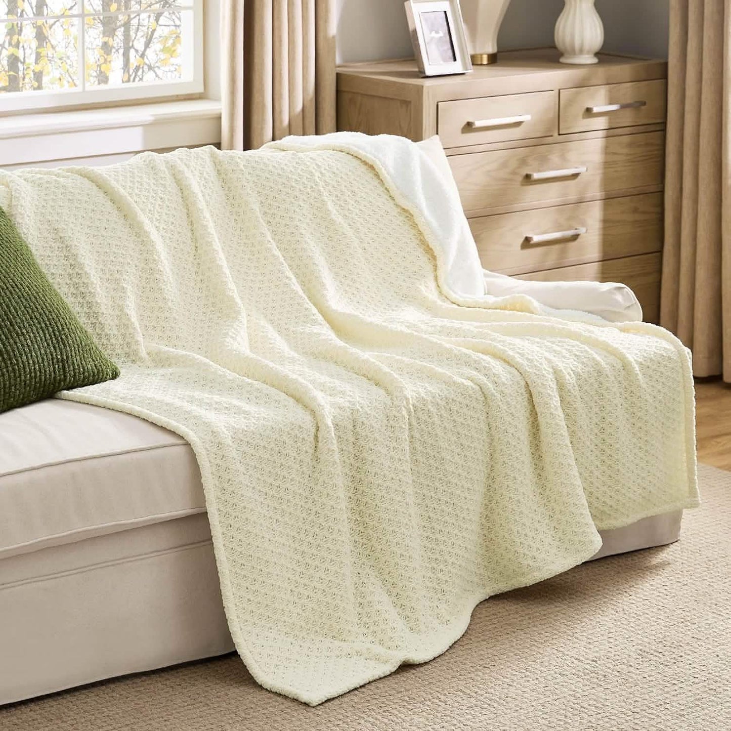 Knit Sherpa Reversible Throw Blanket-Grid