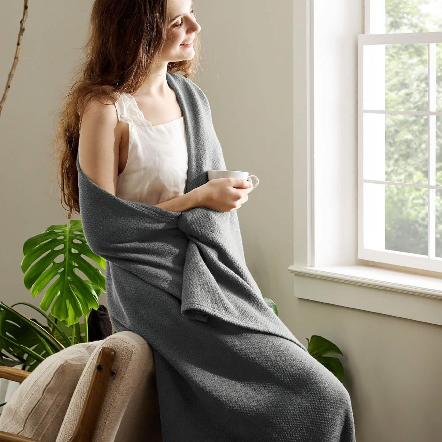 100% Cotton Herringbone Woven Blanket