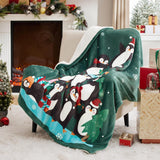 Bedsure Christmas Penguin Green Sherpa Throw Blanket