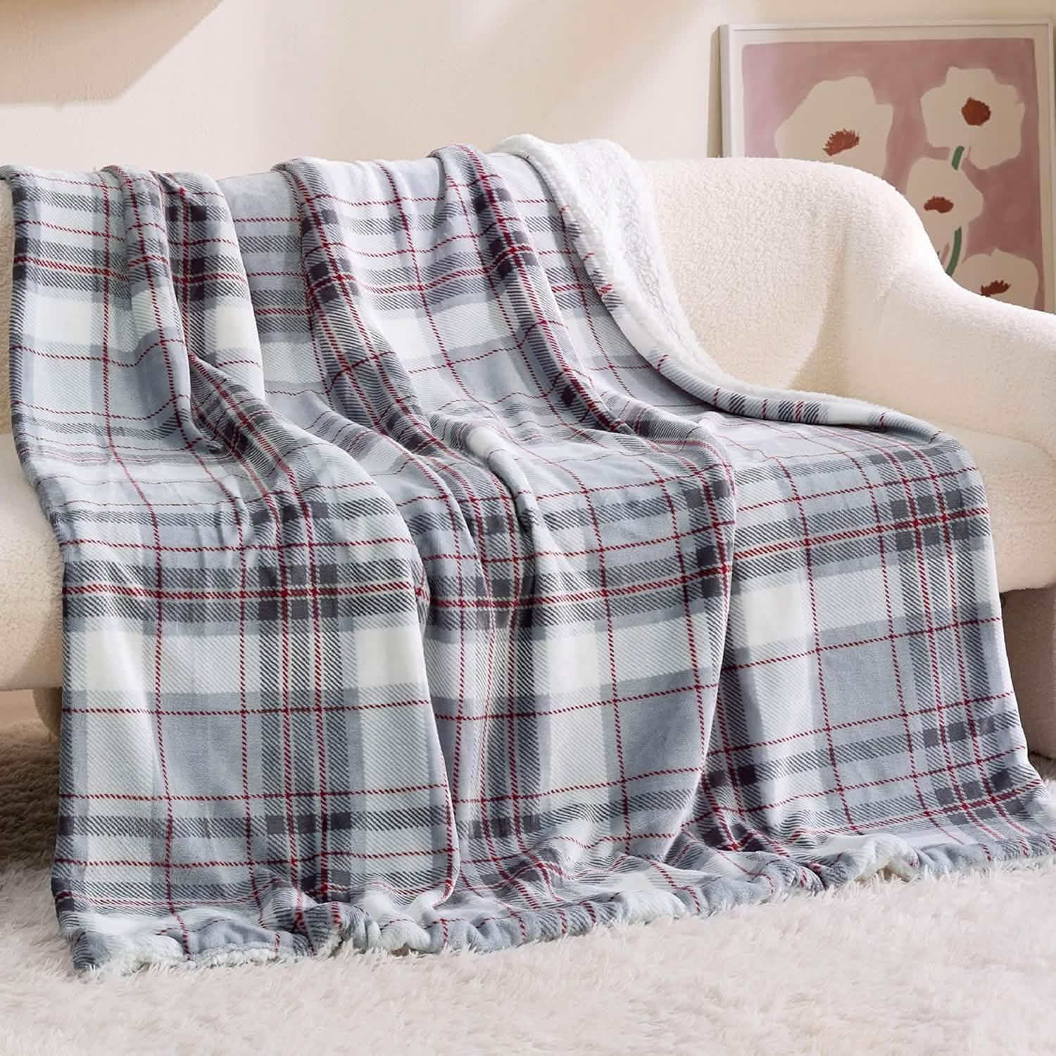 GentleSoft™ Printed Throw Sherpa Blanket Grey