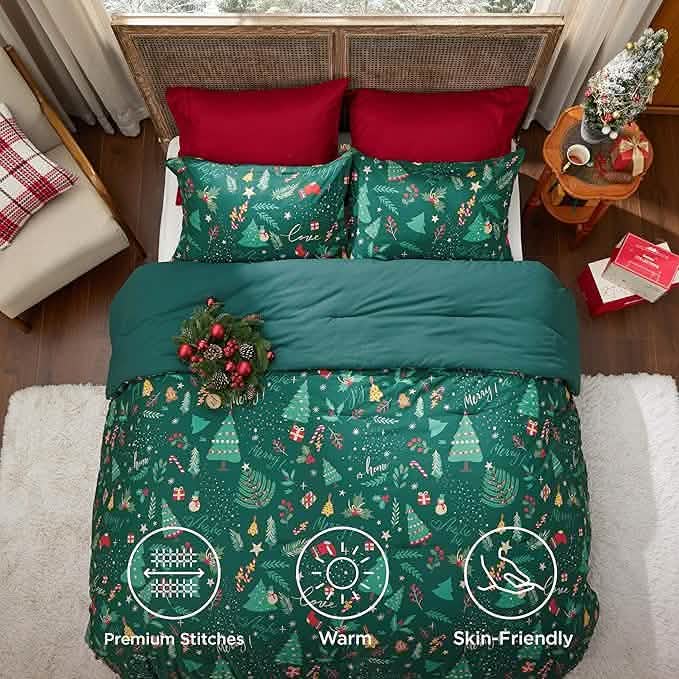 Christmas Plaid Comforter Set Green