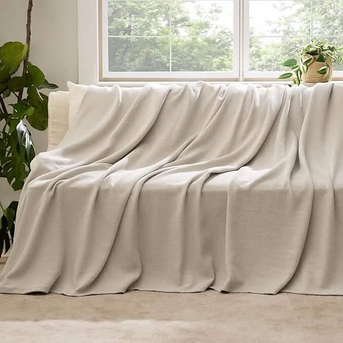 Bedsure 100% Cotton Herringbone Woven Blanket