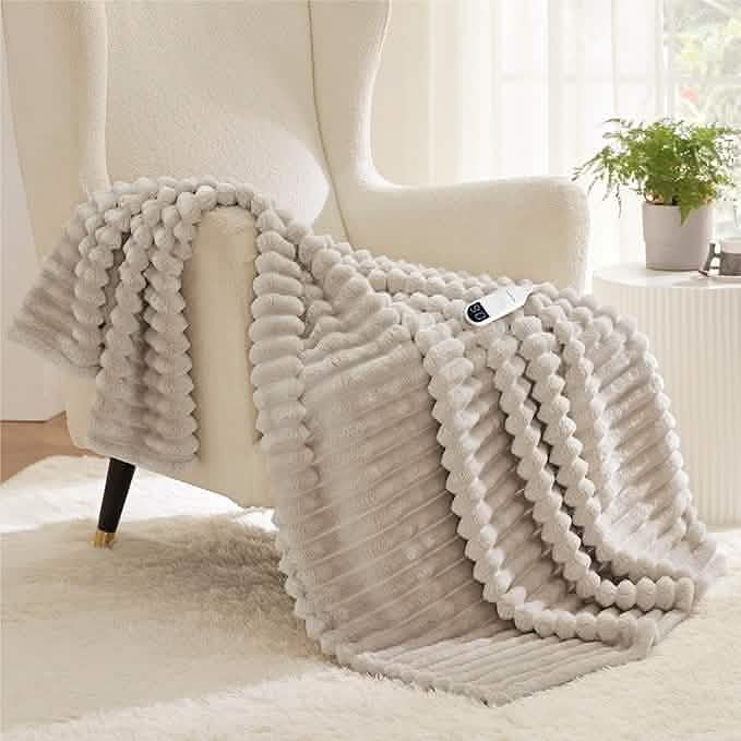 Striped Flannel Heated Blanket