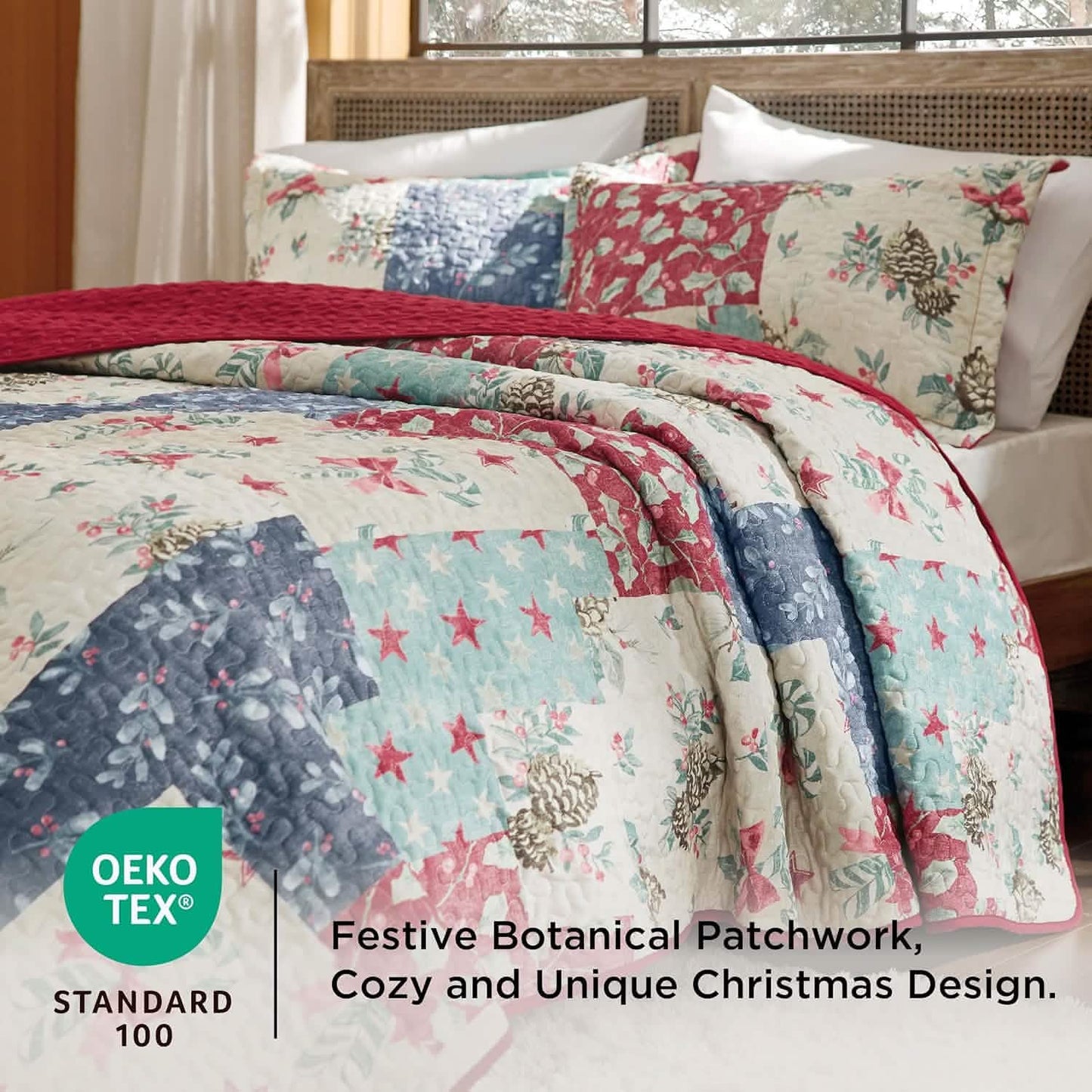 Christmas Modern Patchwork Quilt Set Plant