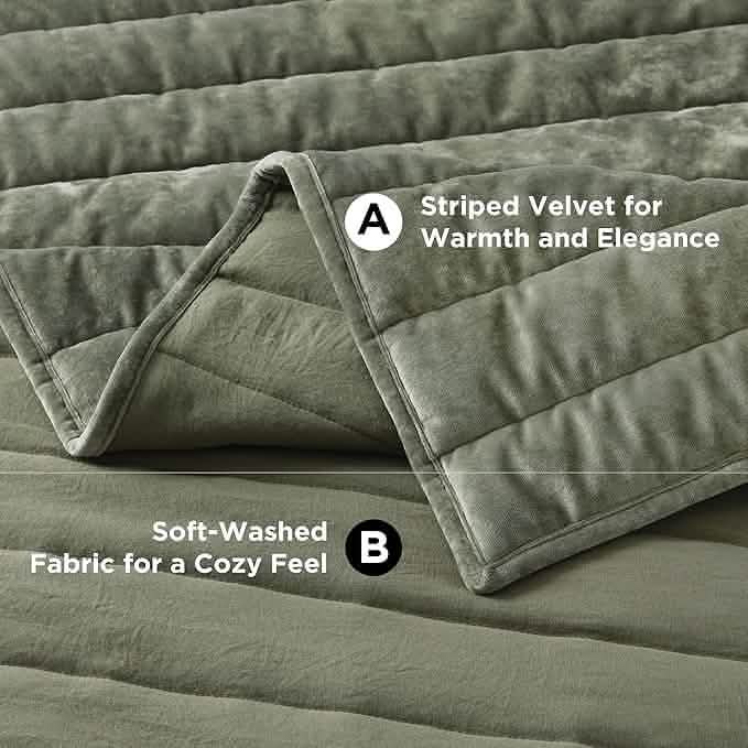 Grace Striped Velvet Quilt Set