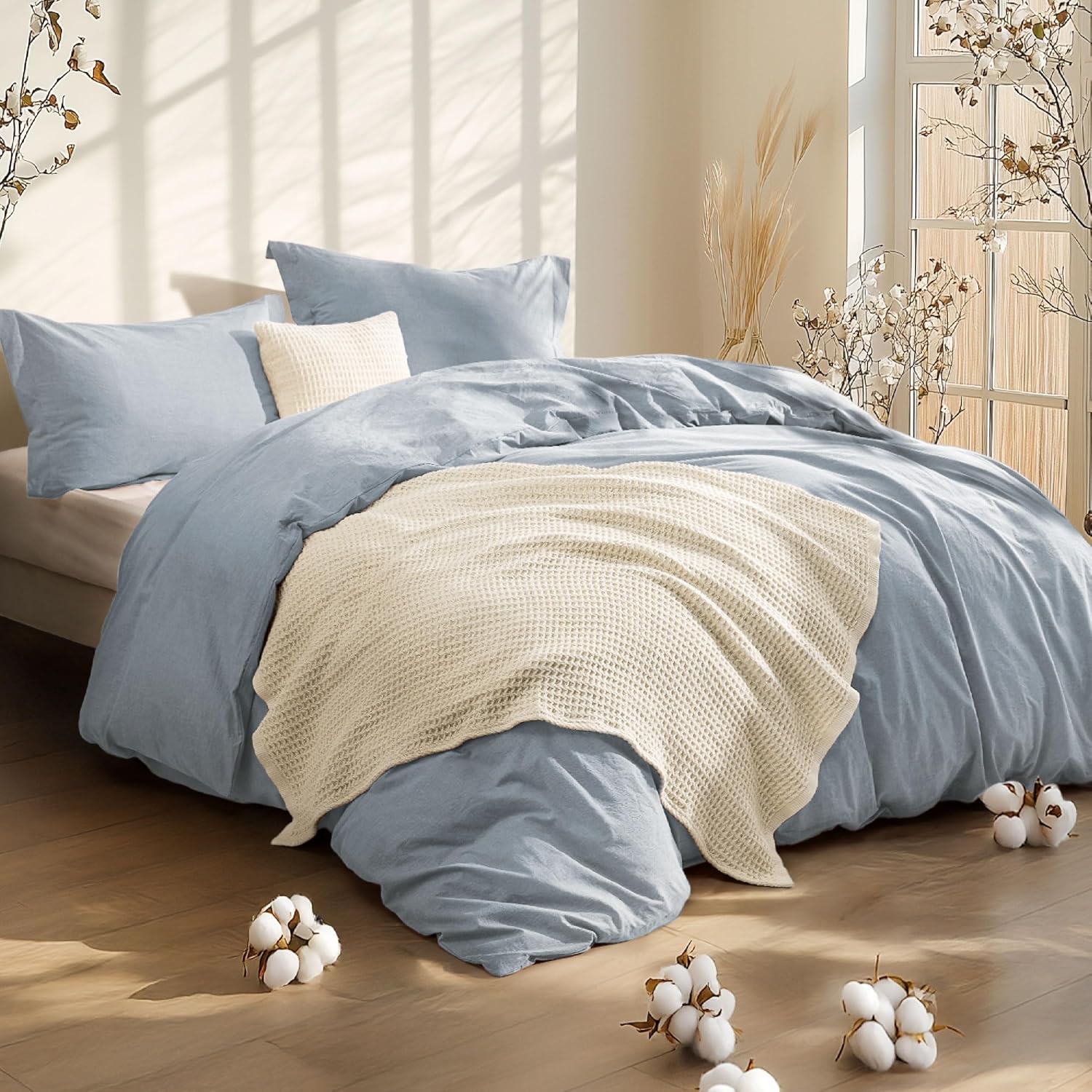 Bedsure 5 Piece Cotton Waffle Weave Bed-in-a-bag