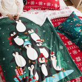 Bedsure Christmas Penguin Green Sherpa Throw Blanket