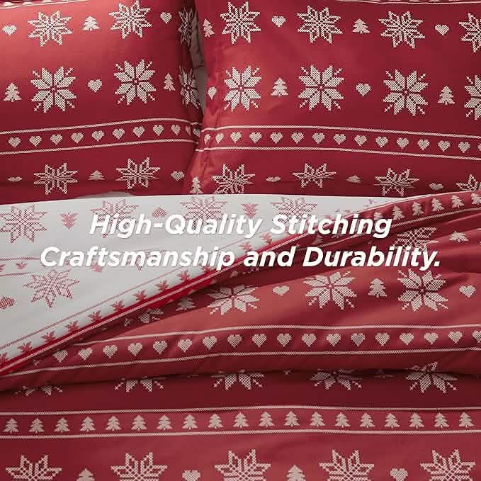 Christmas Plaid Comforter Set Red Snowflake