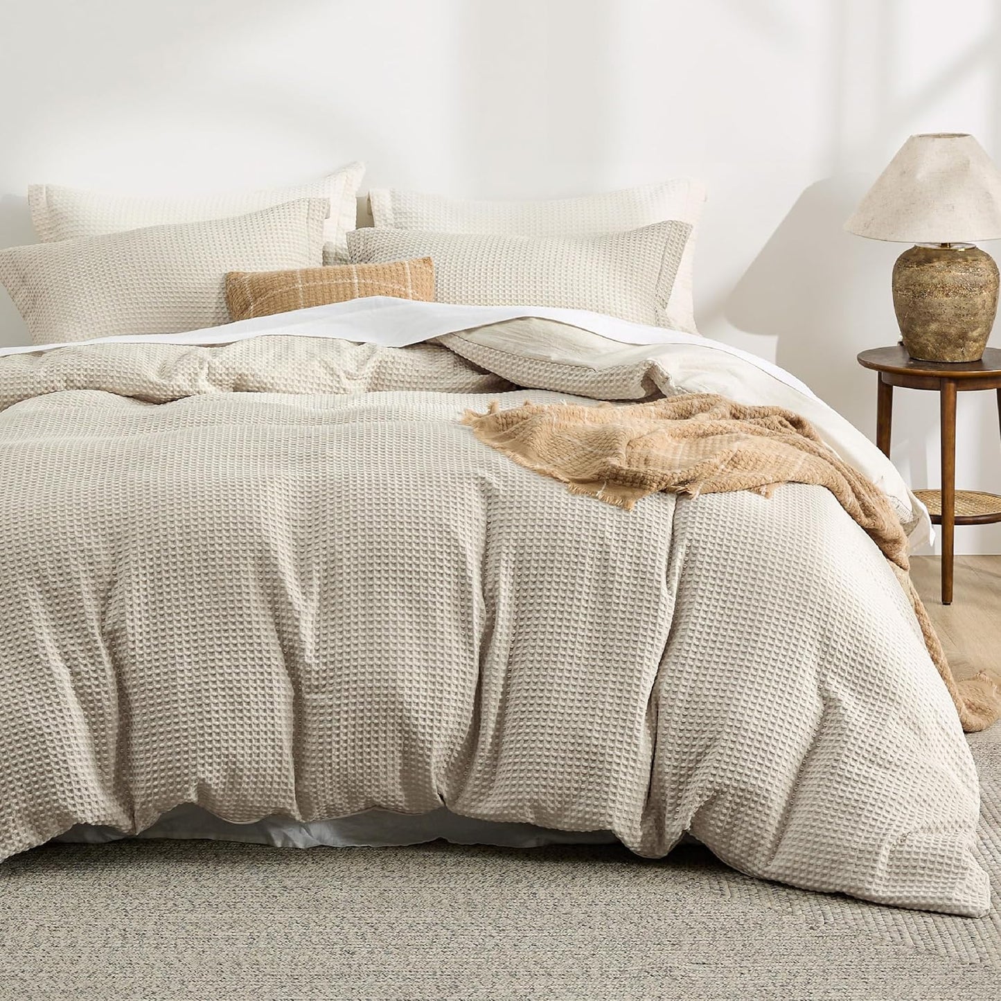 Polyester Microfiber Waffle Duvet Weave Duvet Cover Set