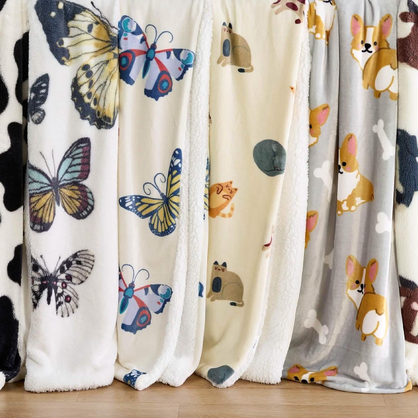 Printed Throw Sherpa Blanket white Butterfly