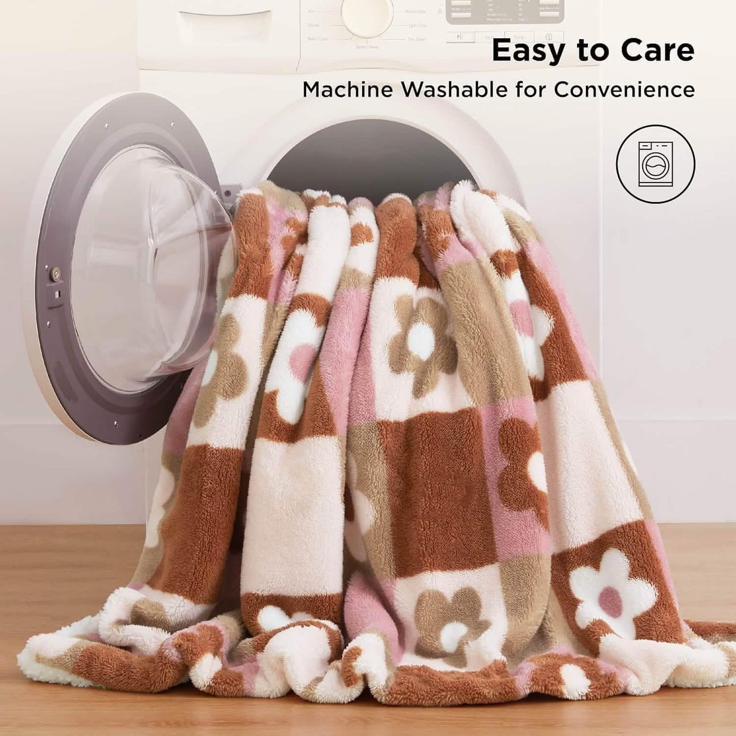 Printed Throw Sherpa Blanket flower Checkboard