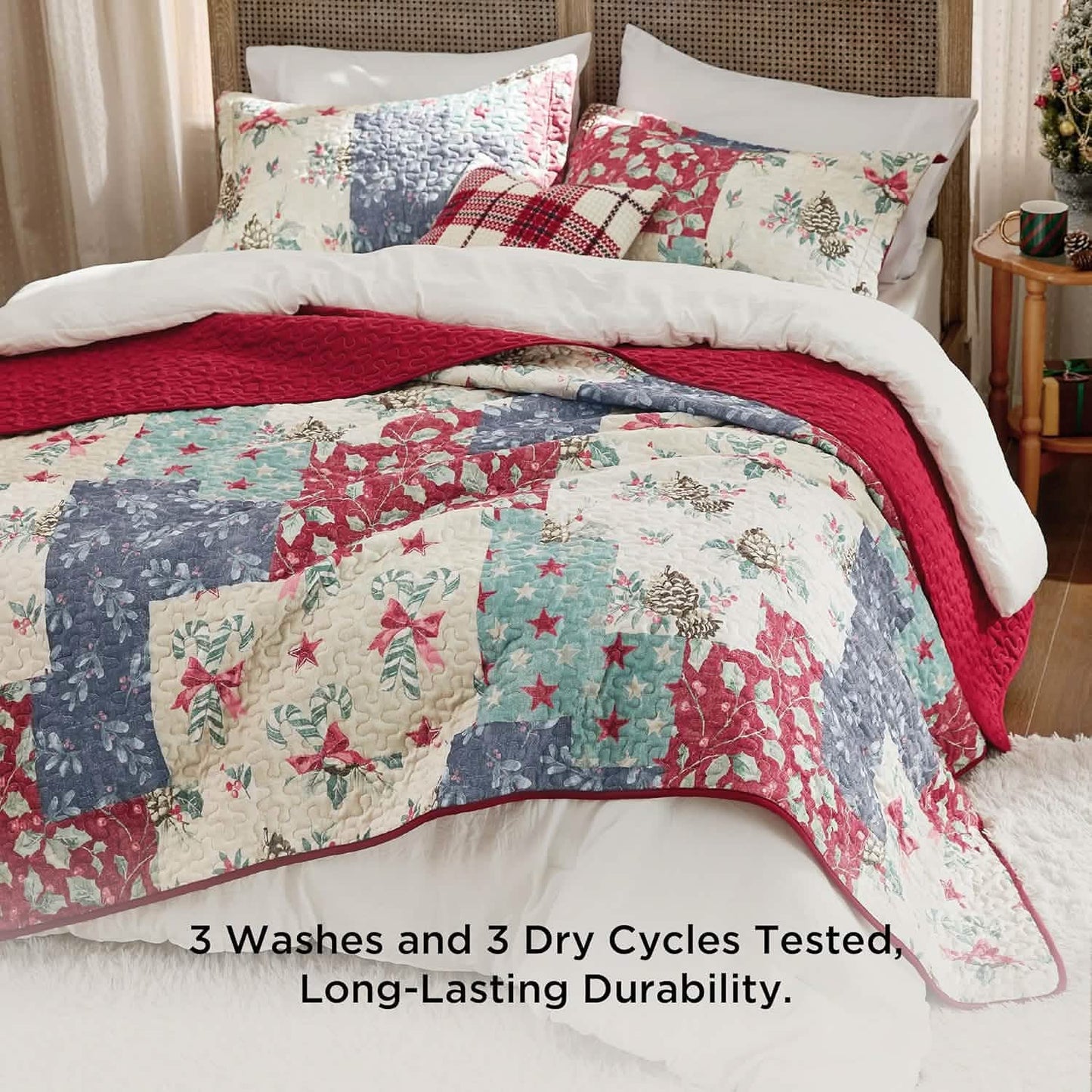 Christmas Modern Patchwork Quilt Set Plant