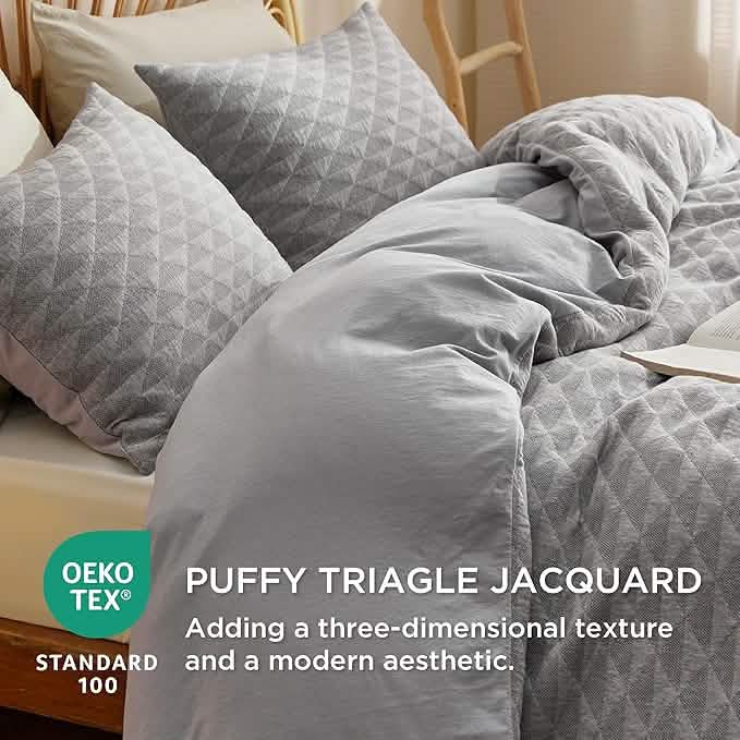 GentleSoft™ 100% Cotton Fluffy Triangle Jacquard Duvet Cover Set