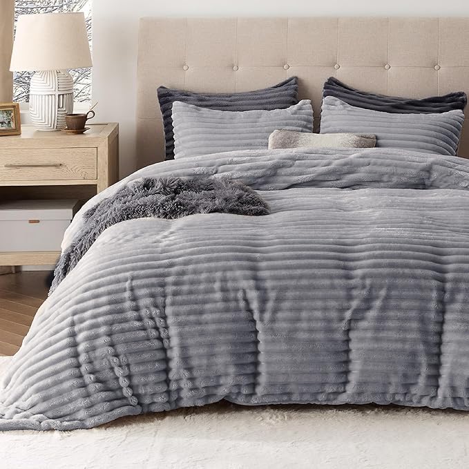 Bedsure Striped Flannel Duvet Cover Set