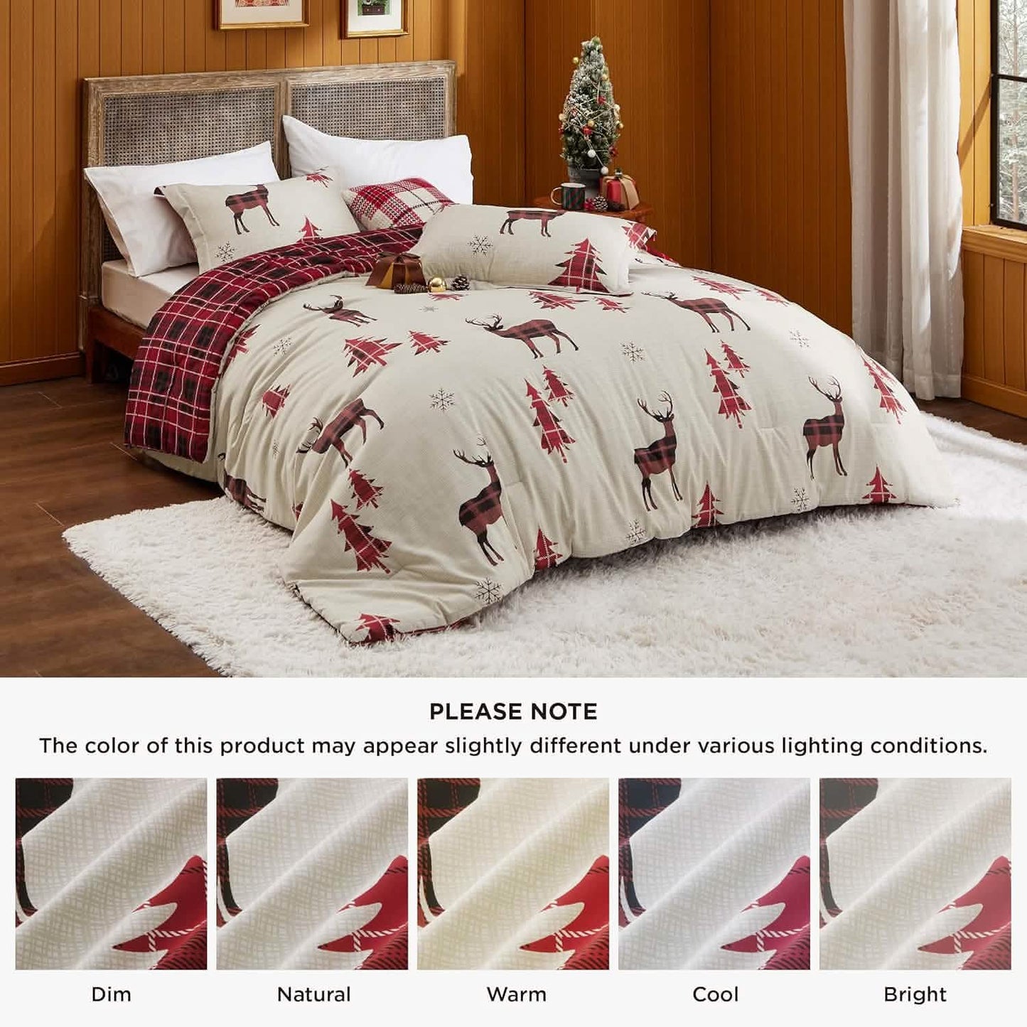 Christmas Plaid Comforter Set Reindeer