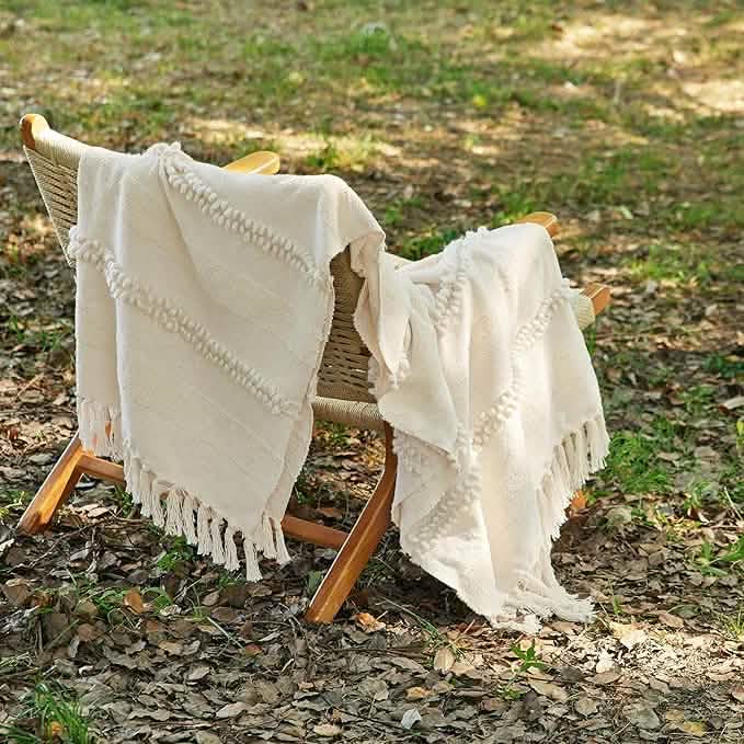 Tufted Boho Striped Throw Blanket