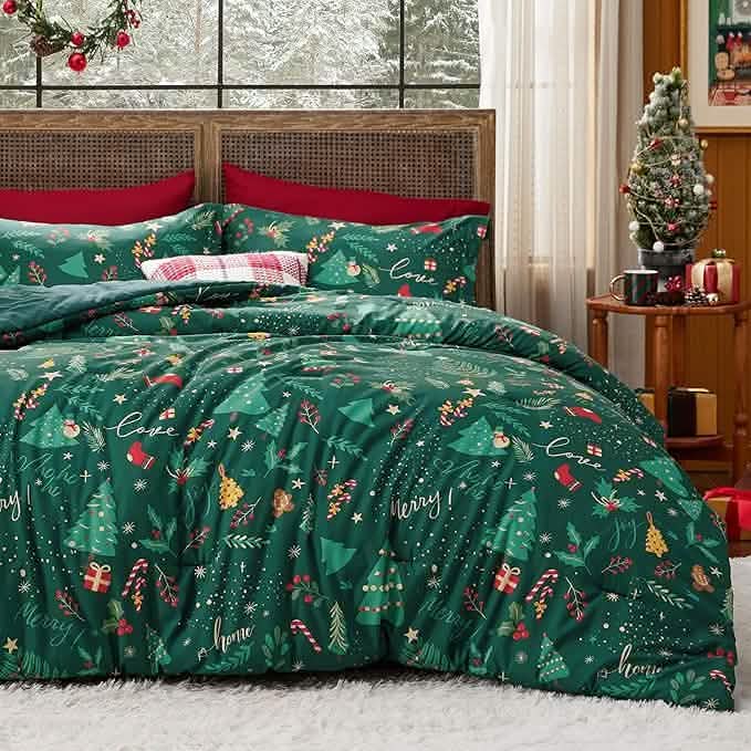 Christmas Plaid Comforter Set Green
