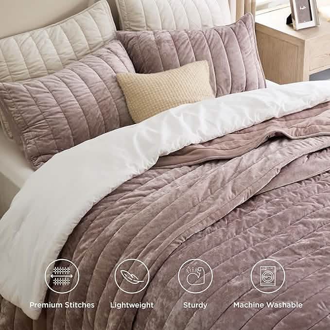 Grace Striped Velvet Quilt Set