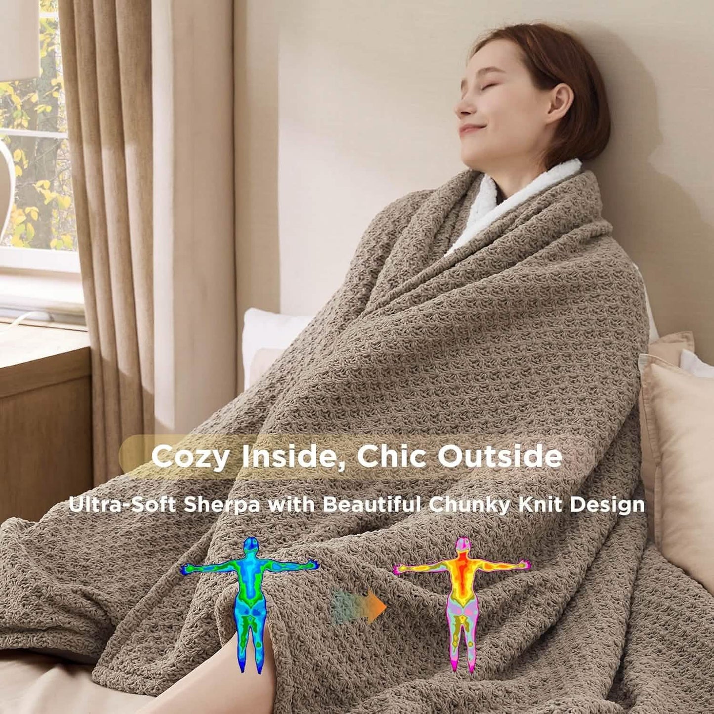 Knit Sherpa Reversible Throw Blanket-Grid