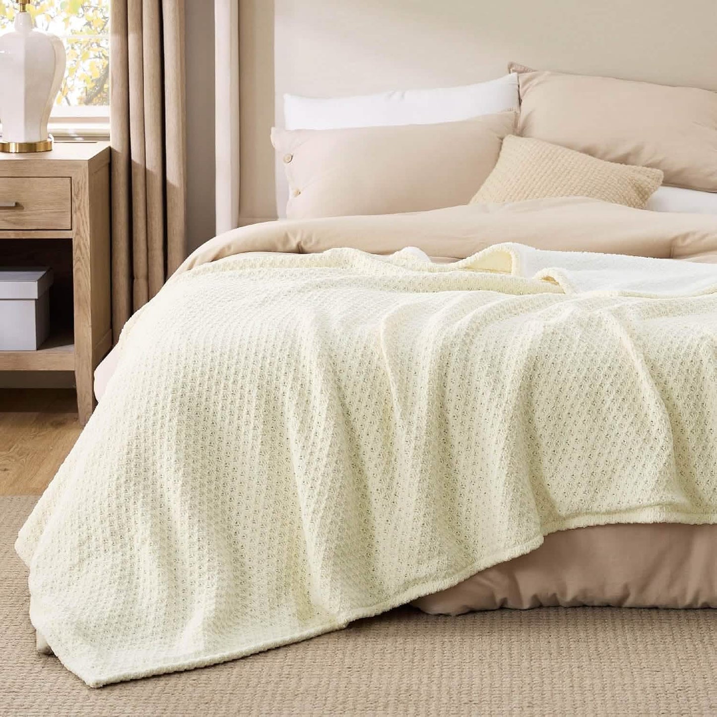 Knit Sherpa Reversible Throw Blanket-Grid