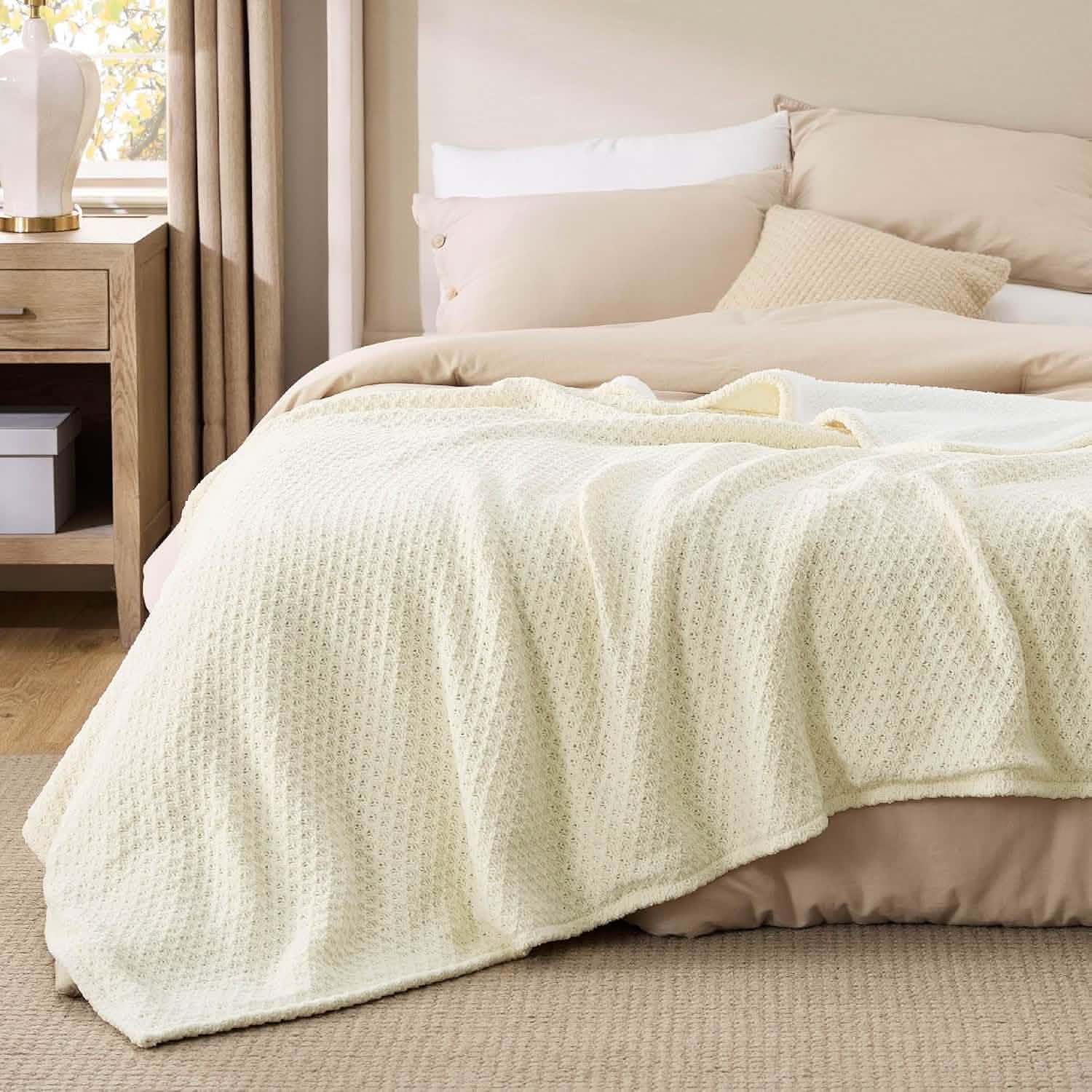 Knit Sherpa Reversible Throw Blanket-Grid