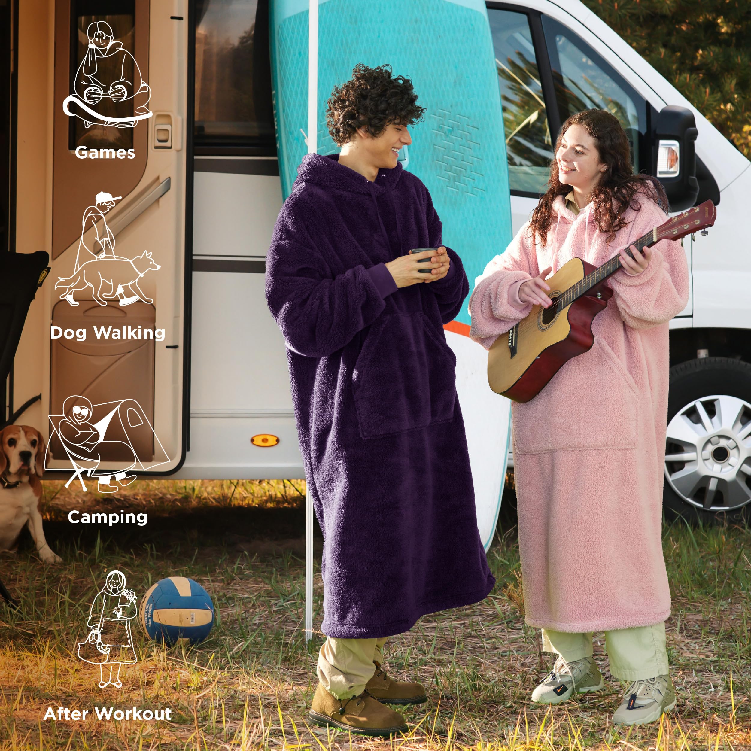 Shaggy Sherpa Hooded Blanket | Ultra Soft Wearable Blanket – Bedsure