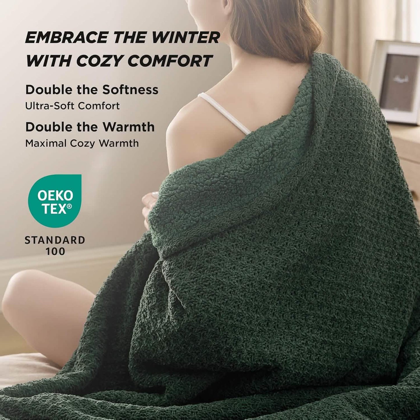 Knit Sherpa Reversible Throw Blanket-Grid