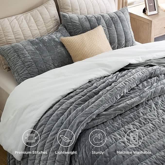 Grace Striped Velvet Quilt Set