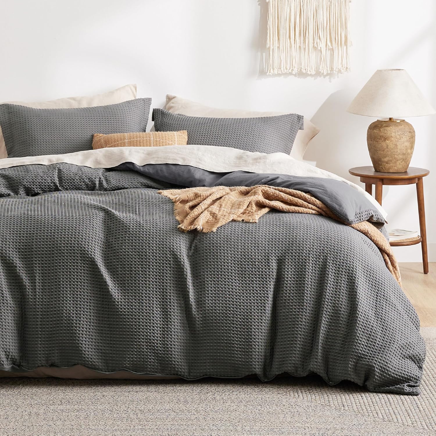 Polyester Microfiber Waffle Duvet Weave Duvet Cover Set