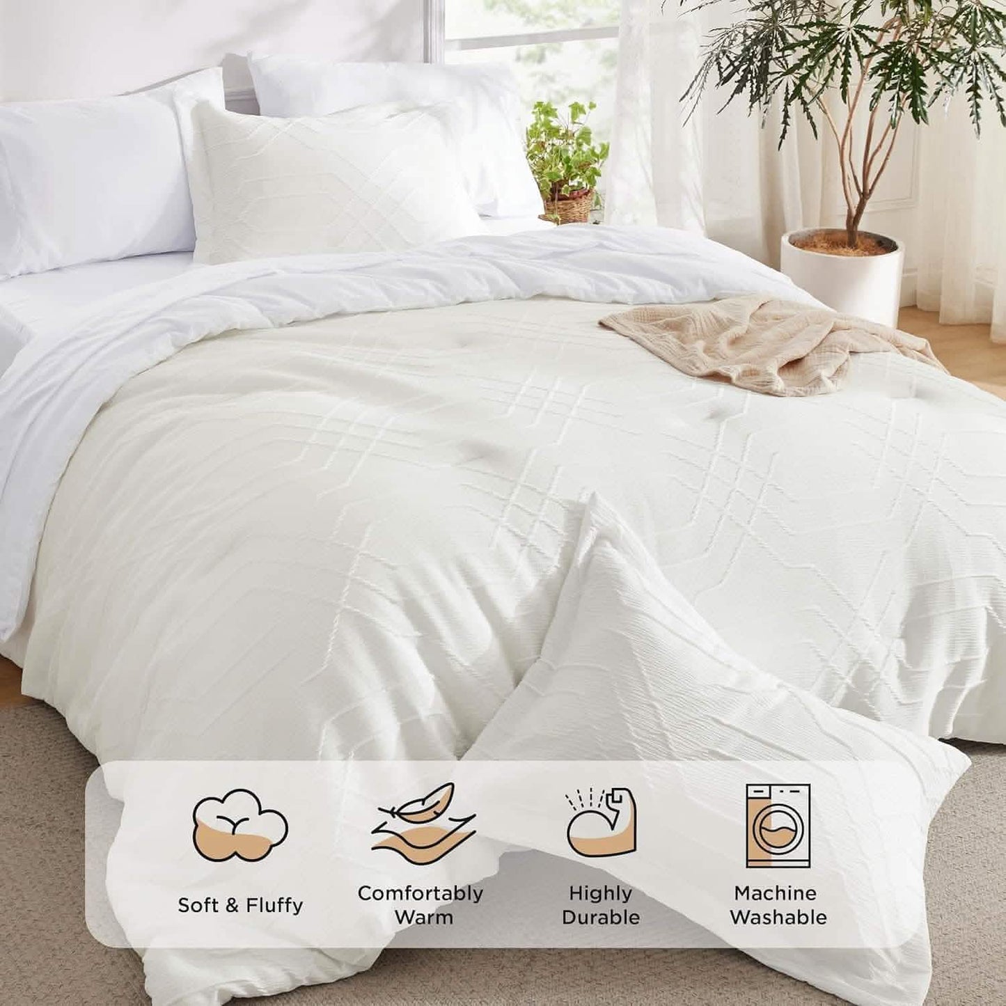 White Queen Comforter Set - 7 Pieces Bed