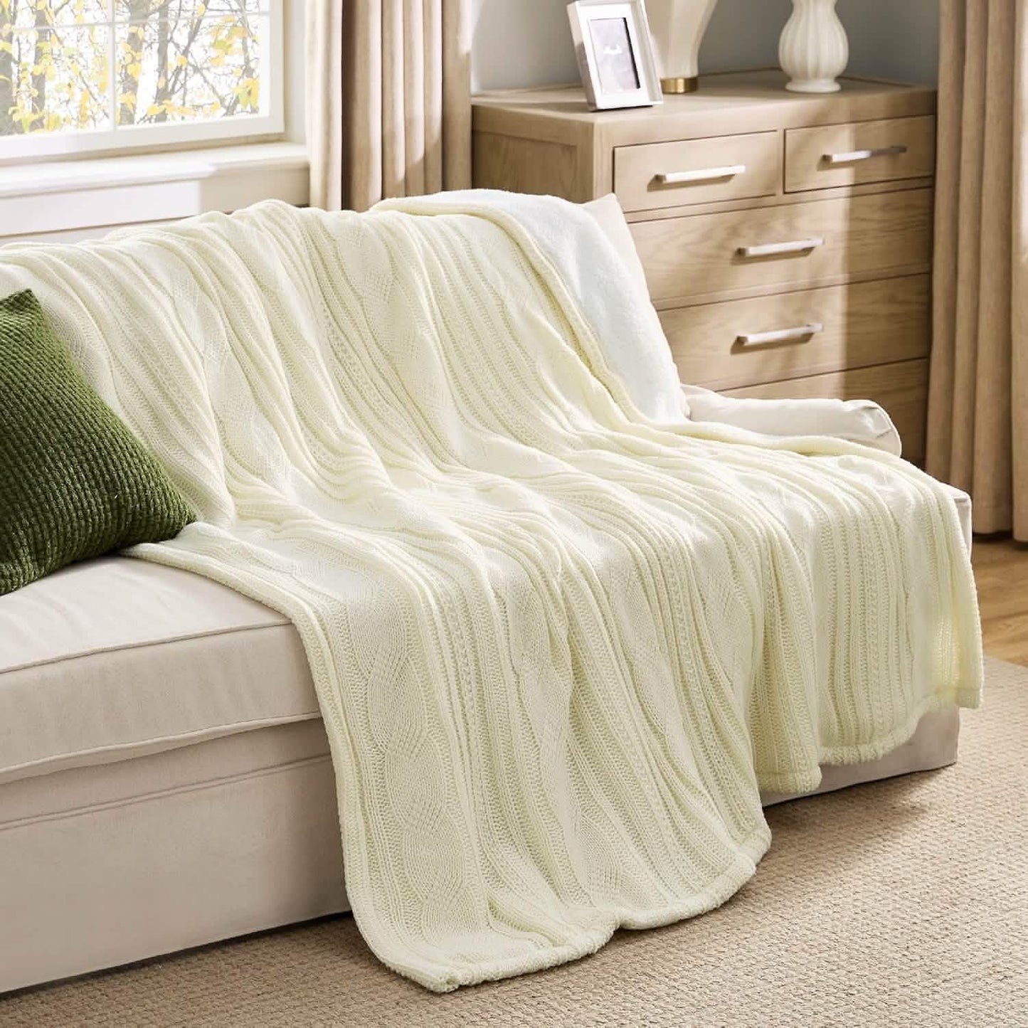 Knit Sherpa Reversible Throw Blanket-Cable Knit